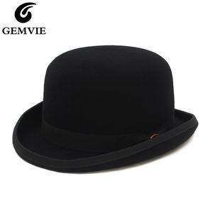 Gemvie 4 färger 100% ullfilt derby bowler hatt för män kvinnor satin fodrad modeparty formell fedora kostym magiker hatt 220507