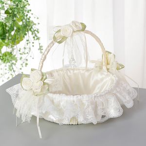 Cesta de meninas com flores creme com rosas flores decoração de casamento personalizada cestas de flor de marfim de marfim