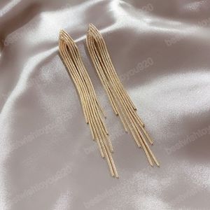 Vintage Gold Color Bar Long Thread Tassel Dangle Earrings for Women Glossy Arc Geometric Korean Earring Fashion Jewelry