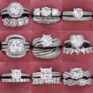 Luxury Vintage Silver Color Engagement Wedding Ring Set of For Female Women Quality Gift Jewelry bulk whole sale R4991 220719