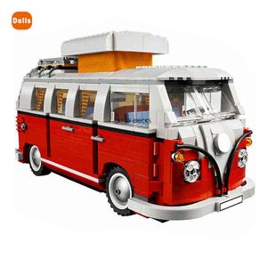 Teknik Serisi Volkswagen T1 Camper Araba Van VW Araba Modeli Yapı Taşları Uyumlu 10220 DIY Tuğlalar Noel Hediyesi G220524