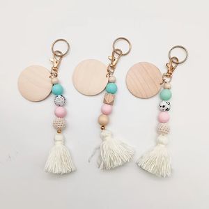 Außenhandels-Schlüsselanhänger mit Perlen aus lebensmittelechtem Silikon, kann optional mit rundem Anhänger, Schlüsselanhänger, mehrfarbig bedruckt werden
