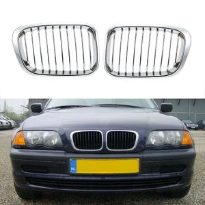 Ein Paar verchromte und silberne Frontgrillgitter für BMW E46 4-Türer 98–01, Autorennen