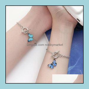 Smycken klassiker blå fjäril hängsmycke armband för kvinnor flicka mode enkelt ord spänne kedja vän dropp leverans 2021 länk armband ex