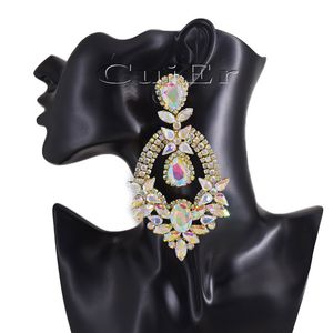 CuiEr 4.5" Gold Crystal AB Statement Earrings Drag Queen Pageant Fashion Women Jewelry for wedding bridal Rhinestones 220720