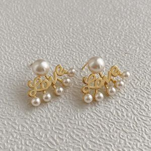 Stud Hangzhi 2022 Korean Gold Sweet Earrings Pearl Letter for Women Trendy All-Match Jewelry Accessoriesstud Kirs22