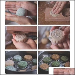 Baking Pastry Tools Bakeware Kitchen Dining Bar Home Garden 4 Hole Wooden Moon Cake Mold Tool For Making Dhqae