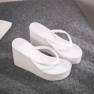 comemore Women Summer Shoes Woman Wedge Rubber Flip Flops Heeled Mules Candy Colors Platform Female Beach Slippers White 39 220408