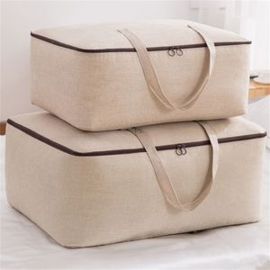 Mcao Large Blanket Clothing Storage Bags No Odor Moisture Proof Cotton Linen Fabric Collapsible Under Bed Organizer HT0902 220531