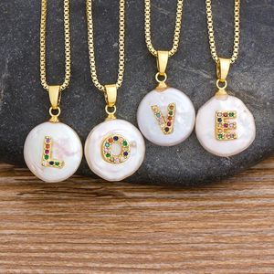 Kedjor 26st/Lot Initial Alphabet A-Z Letters Natural Freshwater Pearl Pendant Necklace Copper Zirconia Choker Jewelry Gift for Womenchains