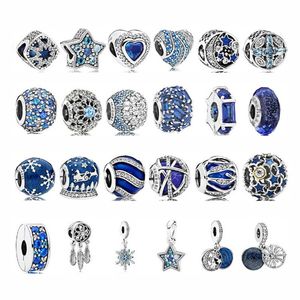 925 Sterling Silver Beads Fish Sea Turtle i Blue-Eyed Fox Blue Series Charm Fit Pandora Bransoletka lub Naszyjnik Wisiorki Lady Prezent