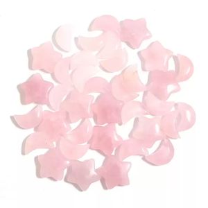 Moon Star Stone Natural Rose Quartz Crystal Stone Decoration Hand Hand Hand Packs Diy المجوهرات