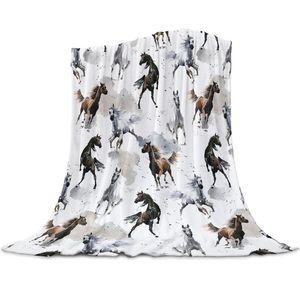 Blankets Watercolor Chinese Style Horse Throw Blanket Home Decoration Sofa Warm Microfiber For Bedroom