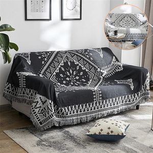 Geometria Sofa Rzuć Koc prosty dywan gobelin czarny biały boczna sofa ręcznik mata Rzut Koce Bedspread Home Tekstyle T200901