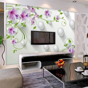 3d Purple Lelies Bloem Muurpartij Po Wallpapers Roll voor woonkamer Huis Wall Decor Lily Floral Wallpaper Wall D Papel Pared298Z