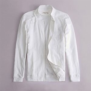 Giacca da uomo in cotone e lino di tendenza giacche bianche di marca per uomo autunno primavera giacca a maniche lunghe da uomo giacche con collo alto T200117