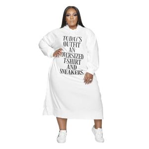 Plus Size Dresses 2022 Women Clothing Hoodies Tracksuit Letter Print Loose Casual Pockets Maxi Dress Urban