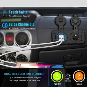 100st Ny Dual QC3.0 Cigarett Lighter Outlet Splitter Car Charger Socket 12V USB Outlet Marine Waterproof Power Panel Adapter DIY Kit