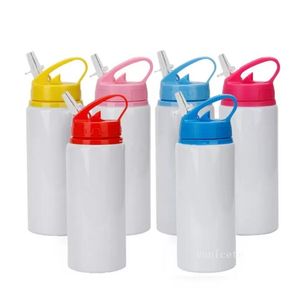 Portable 600ml Sippy Cups 20oz DIY Sublimation Blanks Water Bottle Kids Sport Tumblers Aluminum Mug Drinking Cup With Straws Lids ZC1139