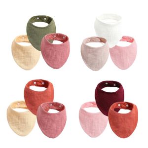 Hair Accessories 3Pcs/Lot Baby Bibs Muslin Cotton Stuff Born Solid Color Snap Button Soft Triangle Saliva Towel Burp Cloth Feeding Drool Bib