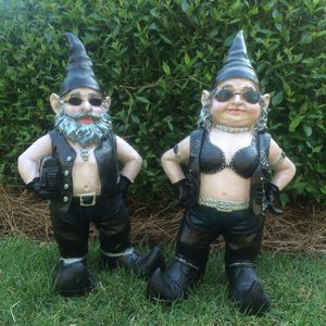 Dekoratif Nesneler Figürinler Gnomes Biker Dude Babe Motosiklet Gnome Bahçe Çift Heykelleri Reçine 16cm Figürines Decoratif