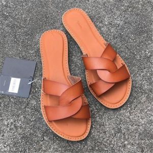 크기 37-41 여성 샌들 여름 슬리퍼 야외 해변 신발 패션 브랜드 슬립 - 여자 슬리퍼 여성 가죽 슬라이드