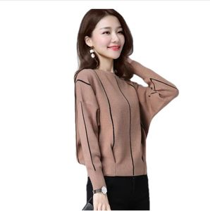 여자 스웨터 봄과 가을에 새로운 한국 스타일 박쥐 셔츠 짧은 둥근 목이 긴 소매 풀 오버 느슨한 스웨터 패션