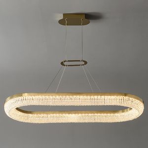 Modern LED Oval Chandelier Light for Restaurant Ring Deign Suspension Lamp Home Decor Gold Hanging Lighting Fixture