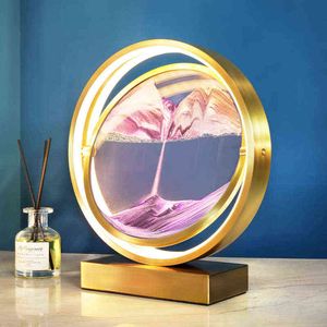 Creative LED -bordslampa 360 Rotertable Moving Sand Art Picture Desktop DIY Quicksand Decorative Light with Remote Best Gift H220423