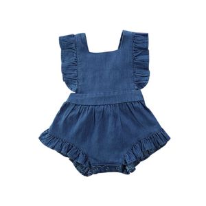 Baby Summer Clothing Born Mabn Mabn Girls Romper Solid Denims Plays -Suits Ruffled Rouftempless Brap Sunsuit Высококачественное 220525