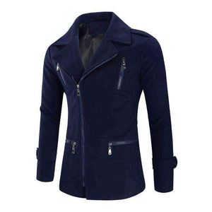 남자 양모 블렌드 겨울 모직 재킷 패션 단색 짧은 지퍼 지퍼 슬림 라펠 남성 따뜻한 캐주얼 코트 남성 의류 t220810