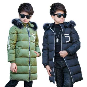 Boy New Winter Mid-Length Cotton Jacket Boy Print 5 Character Fur Collar Hoodie Cotton Jacket Boy Thick Warm Cotton Jacket J220718