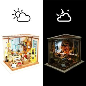 Robotime DIY Lisa Tailor shop with Furniture Children Adult Doll House Miniature Dollhouse Wooden Kits Toy DG101 220725