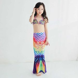 Syrenka 31 Dwa kawałki Kolory Kids Swimsuits Cute Baby Girls Seven-Color Drukuj Body Rainbow Zestaw Z Cap Swimwear Moda Wygodne