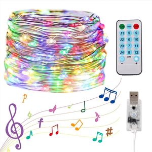 10 M 100led USB Dźwięk Aktywowany LED Control Control String Fairy Lights Garland Decor 8 Funkcja Zdalne sterowanie Wakacyjne Lighting 220408