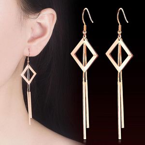 Dangle & Chandelier Wholesale 20 Pairs Hollow Rhombus Double Long Tassel Earrings Rose Gold Silver Color Drop Fashion Jewelry For WomenDangl