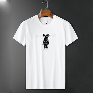 Sommar Tunna T-shirts Solid Rund Neck Tees 2022 Ny Bear Printing Design Light Luxury Mercerized Bomull Kortärmad Stor Storlek Svart Vit Grå M-7XL