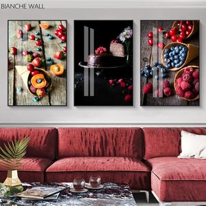 Paintings Food Kitchen Poster Wall Art Canvas Print Blueberry Fruit Dessert Painting Decorative Picture Modern Dining Room Decoration