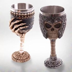 Calice per casco da cavaliere con teschio Calice con testa di teschio 3D Boccale da birra con teschio personalizzato Tazza per bere in acciaio inossidabile per bar per feste di Halloween