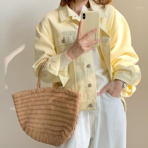 Kurtki damskie moda swobodna żółta / czarna szara dżinsowa kurtka dla kobiet