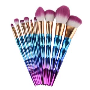 Makeup Brush Set 10 pc Blush Powder Eyebrow Eyeshadow Lip Nose diamond blue make up Brushes beauty tools