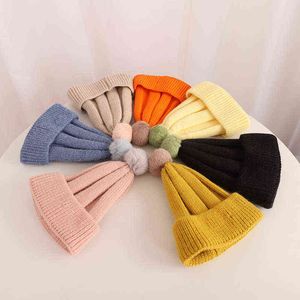 1-4Y Kleinkind Neugeborenen Neue Nette Baby Kinder Jungen Mädchen Unisex Gestrickte Haken Warme Winter Beanie Hut Candy Farbe bommel Beanie cap J220722