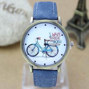 Fashion Men Bicycle Watch Women Jean Fabric Leather Strap Dress Watches Relogio Feminino Ladies Casual Quartz Hour