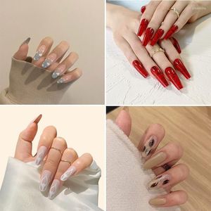 False Nails Professional Butterfly Fake Red Flower Overhead With Glue Coffin Artificial Tips White Cloud Design Prud22