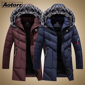 Thick Warm Parkas Coat Winter Jacket Men Casual Long Outwear Hooded Fur Collar Windbreaker Jackets Leather Coats Men Veste Homme 201127