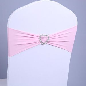 50pcs Lycra Stretch Chair Sashes Bow With Heart Buckle Elastic Spandex Wedding Chair Band Sash Ties