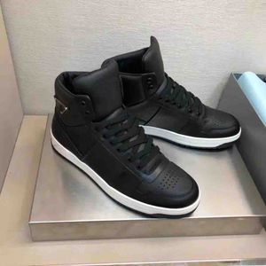 Prades Ayakkabı Günlük En İyi kaliteli Tasarımcı Realyon Ayakkabı Moda Flats Erkekler Yüksek Top Sneaker Orijinal Deri Siyah Beyaz Üçgen Dantel Up Eğitimler 38-46