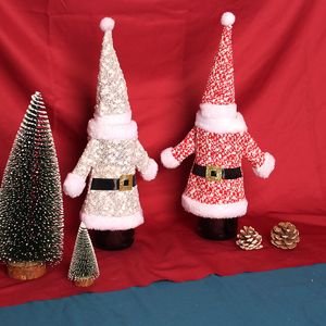 Garrafas de vinho Cobrar roupas de malha de festa Cinturão Novas Decorações de Natal Capas de garrafas de Santa Presentes de Natal Mesa Casa Ornamentos 6 9GL Q2