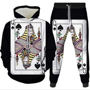 Herrspår Poker -kort Autumn Winter 3D Tryckt herr huva tröja set sportkläder träningsdräkt långärmad klädstuga