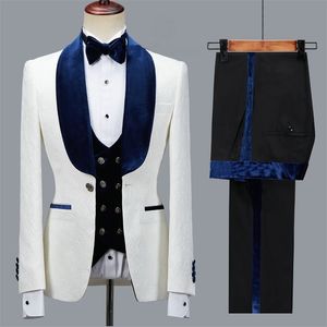 Jeltoin Floral Jacket Men Suit Sit Slim Fit 웨딩 턱시도 Navy Blue Lapel Lapel Groom Party 정장 의상 Homme Man Blazer 220504